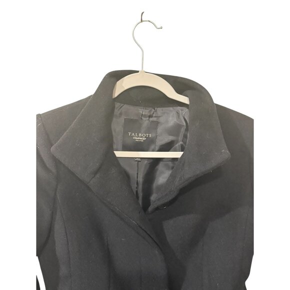 Talbots Womens Black Wool Blend Long Coat Size 6P With Button Front & Folded Cuf - Picture 2 of 8